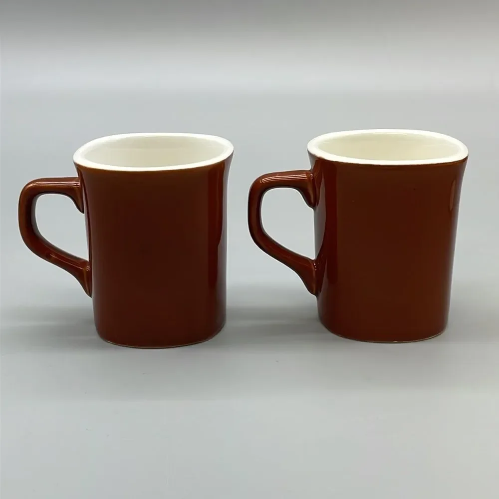 2 Crate & Barrel Espresso Coffee Tea Mugs Brown Ceramic